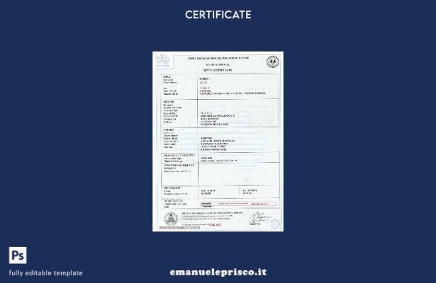 modello di certificato di nascita dell'Australia Meridionale in stile verificato